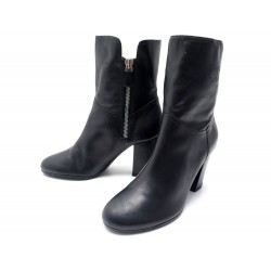 NEUF CHAUSSURES CHANEL BOTTINES FOURREES 40 40.5 EN CUIR NOIR BOOTS SHOES 1050