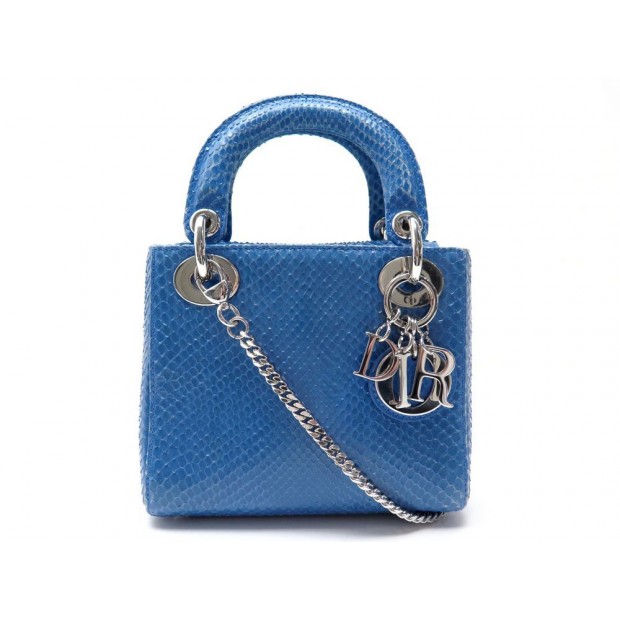 SAC A MAIN DIOR MINI LADY CUIR PYTHON BLEU 