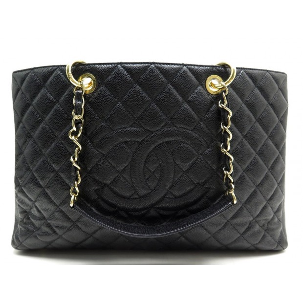 SAC A MAIN CHANEL CABAS SHOPPING LOGO CC GM CUIR CAVIAR NOIR LEATHER BAG 3500€