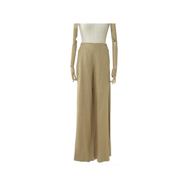 NEUF PANTALON HERMES LARGE TAILLE HAUTE T36 S EN LIN CAMEL NEW WIDE PANTS 970€