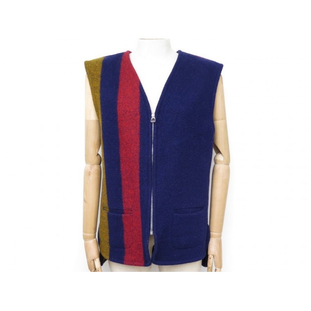 VESTE GILET HERMES SANS MANCHE ROCABAR T 42 L BLOUSON EN LAINE BLEU WOOL VEST