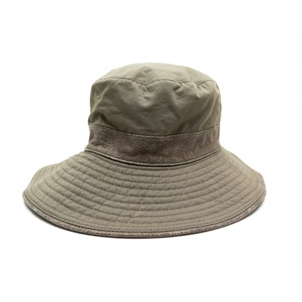 CHAPEAU HERMES TAILLE 58 EN COTON TAUPE & CUIR ASPECT VIEILLI COTTON HAT 290€