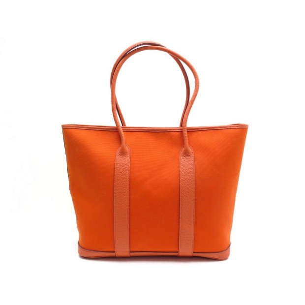 NEUF SAC A MAIN HERMES GARDEN 36 EN TOILE & CUIR ORANGE 