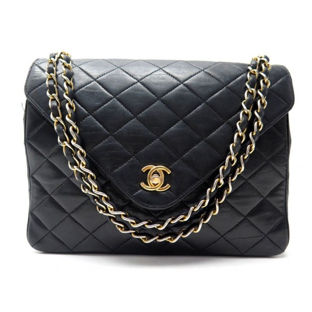 VINTAGE SAC A MAIN CHANEL EN CUIR MATELASSE NOIR BANDOULIERE QUILTED BAG 4200€