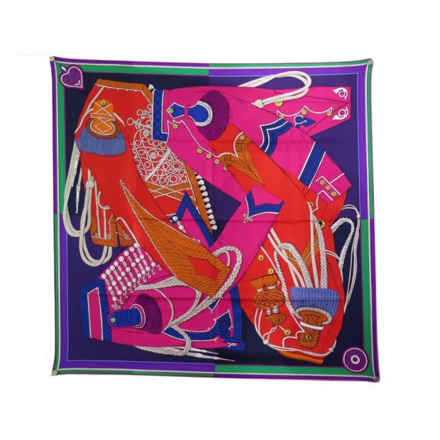 NEUF FOULARD HERMES ZOUAVES ET DRAGONS VIRGINIE JAMIN CARRE 90 SOIE 