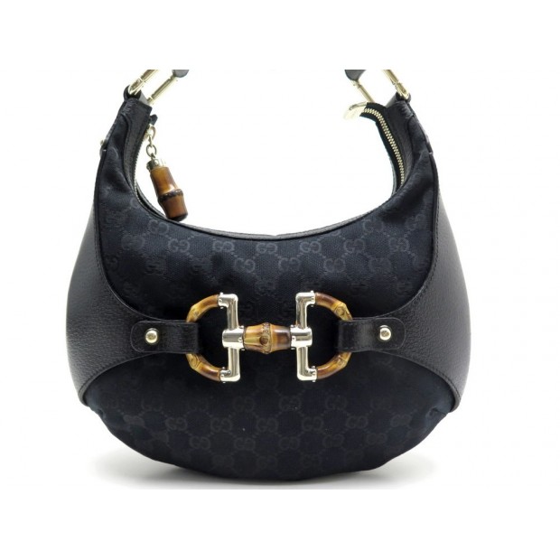 SAC GUCCI BAMBOO TOILE ET CUIR NOIR 