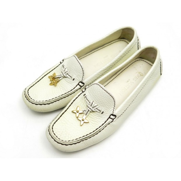 CHAUSSURES LOUIS VUITTON MOCASSINS NENUPHAR 37 CUIR CREME FLAT LOAFERS 520€