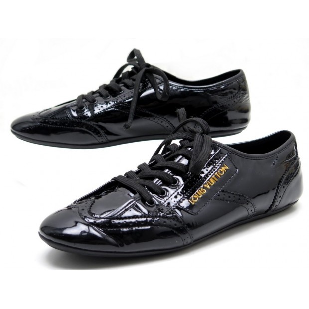 CHAUSSURES LOUIS VUITTON BASKETS LYRICS 38.5 CUIR VERNI NOIR SNEAKERS SHOES 650€