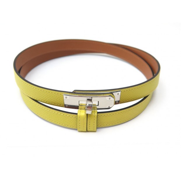 NEUF CEINTURE HERMES KELLY 100CM EN CUIR VEAU EPSOM JAUNE BOUCLE ACIER BELT 720€