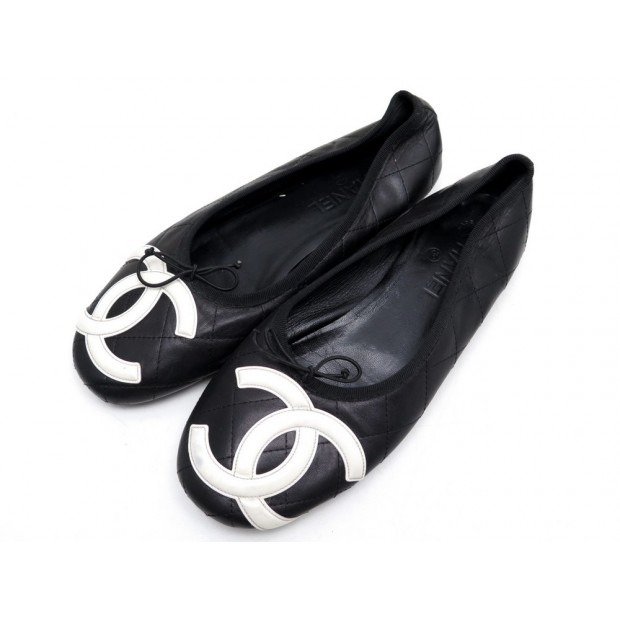 CHAUSSURES CHANEL CAMBON BALLERINES G24712 39 EN CUIR MATELASSE NOIR SHOES 620€