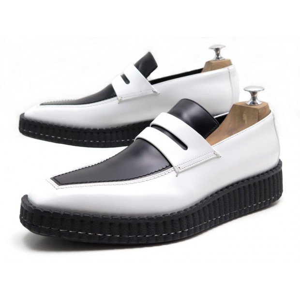 NEUF CHAUSSURES BERLUTI MOCASSINS 4796 ANDY DEMESURE 8.5 42.5 NOIR & BLANC 1090€