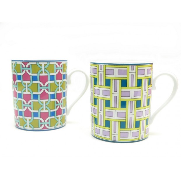 NEUF LOT DE 2 MUG TIE SET HERMES DECO PORCELAINE MULTICOLORE BOITE CUPS 184€