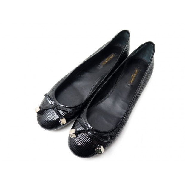 NEUF CHAUSSURES LOUIS VUITTON BALLERINES DEBBIE 37.5 CUIR EPI VERNIS NOIR 490€