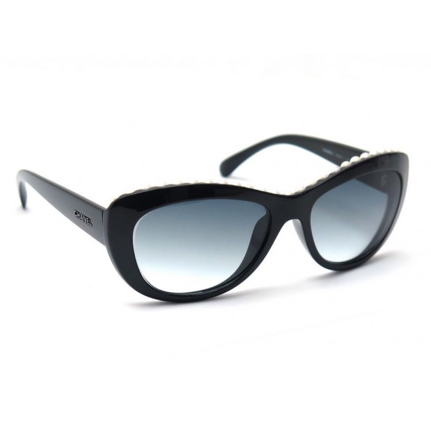 LUNETTES DE SOLEIL CHANEL FRESHWATER PEARL CAT EYE 6038-H NOIR SUNGLASSES 580€