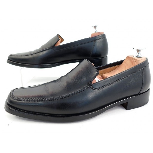 CHAUSSURES HERMES MOCASSINS 41 CUIR NOIR HOMME LOAFER BLACK LEATHER SHOES 600