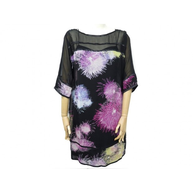 NEUF ROBE DIANE VON FURSTENBERG T 6 M 38 EN SOIE NOIR & ROSE NEW SILK DRESS 330€