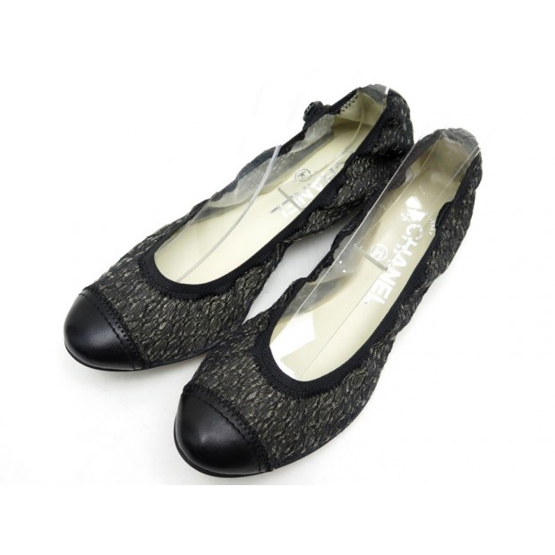 NEUF CHAUSSURES CHANEL BALLERINES G27398 36 DENTELLE NOIR FLAT BALLET SHOES 600€