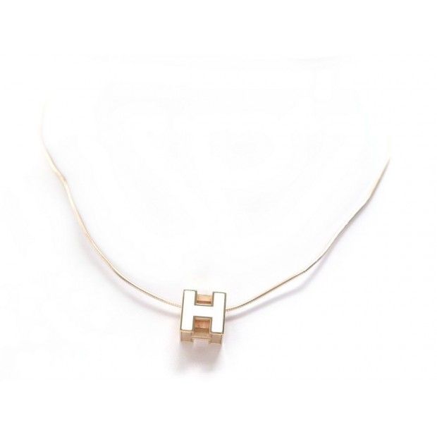 NEUF COLLIER HERMES PENDENTIF CAGE D H METAL DORE ET LAQUE CHAINE ARGENT 345€