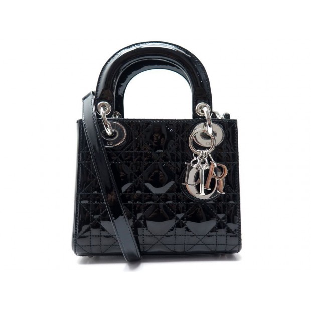 NEUF SAC A MAIN DIOR MINI LADY BANDOULIERE CUIR VERNI NOIR 