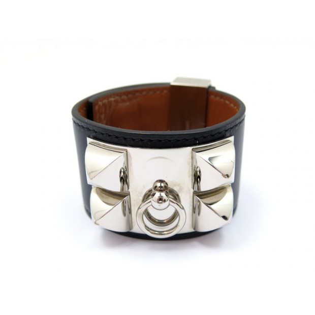 BRACELET HERMES COLLIER DE CHIEN CUIR NOIR 