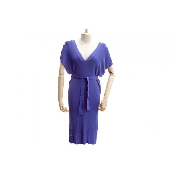 NEUF ROBE TUNIQUE HERMES TAILLE UNIQUE BLEU COBALT VISCOSE CEINTURE DRESS 1800€