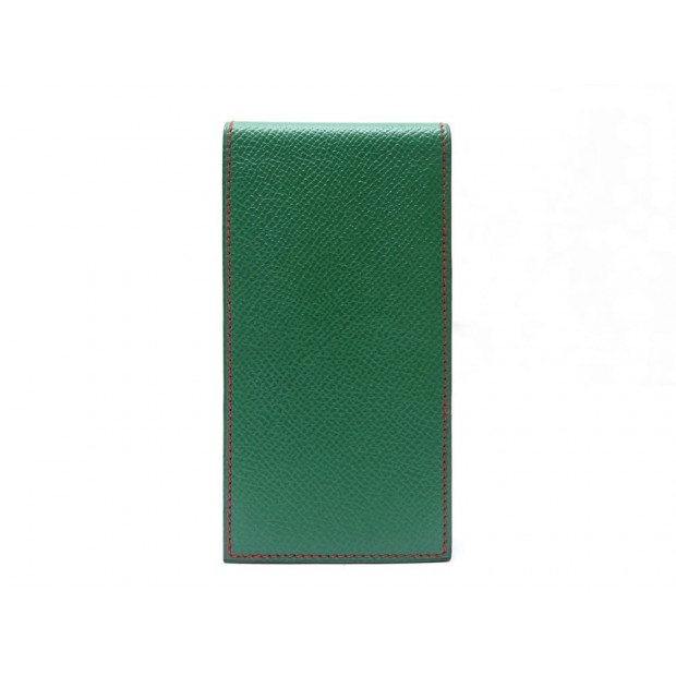 NEUF PORTE CARNET HERMES ETUI BLOC NOTE EN CUIR EPSOM VERT ET ROUGE NOTE HOLDER