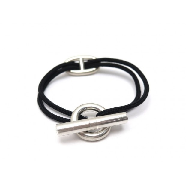 BRACELET HERMES SKIPPER EN ARGENT MASSIF 925 & CORDON NOIR SILVER 