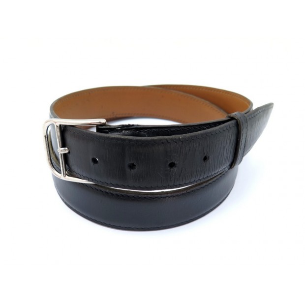 CEINTURE HERMES ETRIVIERE T 85 MIXTE CUIR NOIR BOUCLE ACIER PALLADIE BELT 670€