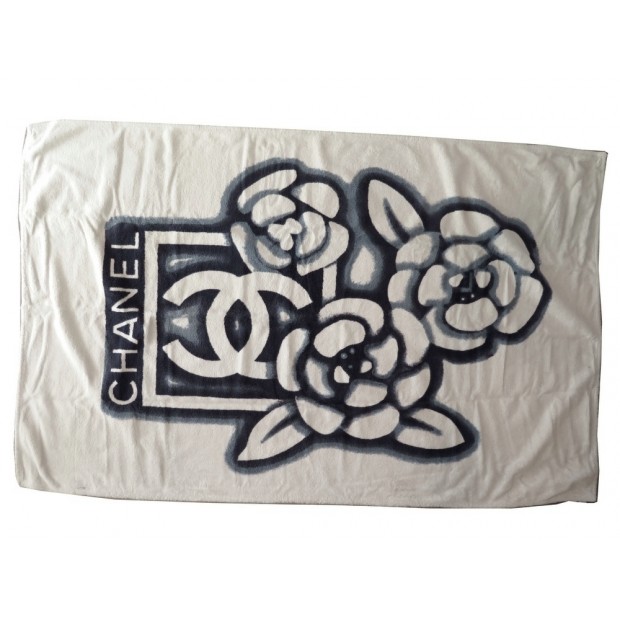 SERVIETTE DE BAIN PLAGE CHANEL SPORT 150 X 100 CM EN COTON BLANC BATH TOWEL 520€