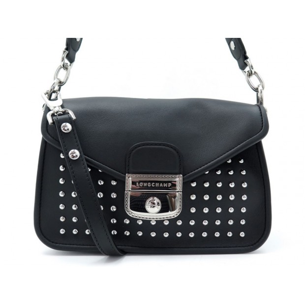 NEUF SAC A MAIN LONGCHAMP MADEMOISELLE ROCK BANDOULIERE EN CUIR NOIR BAG 790€