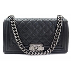 NEUF SAC A MAIN CHANEL BOY MEDIUM RUTHENIUM CUIR NOIR 