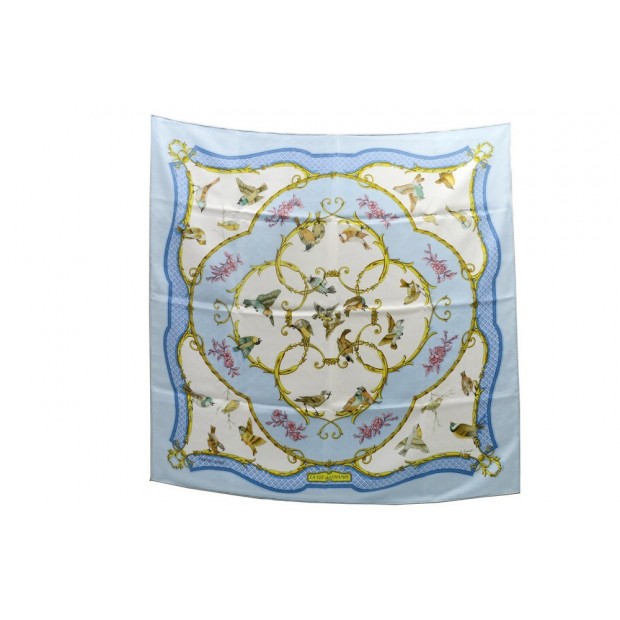 FOULARD HERMES LA CLE DES CHAMPS FACONNET CARRE EN SOIE BLEU + BOITE SCARF 350