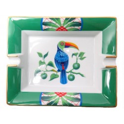 NEUF VIDE POCHE HERMES CENDRIER OISEAU TOUCAN EN PORCELAINE VERT ASHTRAY 465€