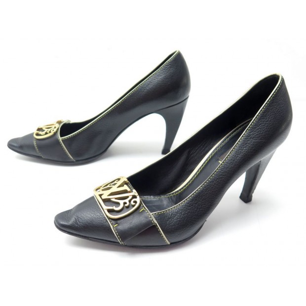 CHAUSSURES LOUIS VUITTON ERIKA PUMP ESCARPINS 38 EN CUIR GRAINE NOIR SHOES 590€