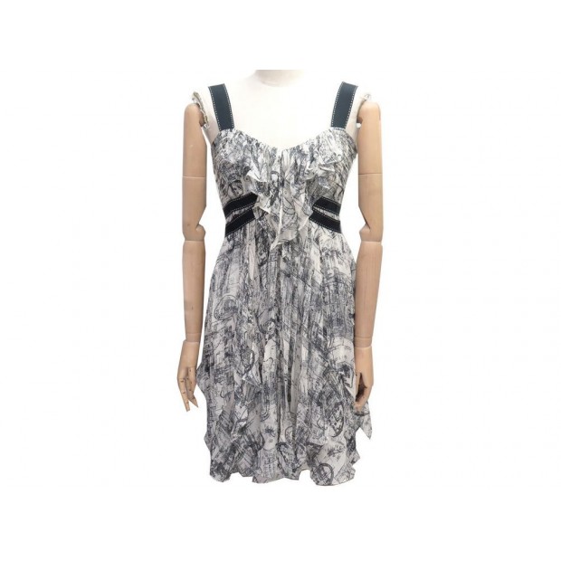 NEUF ROBE EVASEE DIANE VON FURSTENBERG T 4 S 36 EN SOIE BLANC SILK DRESS 330