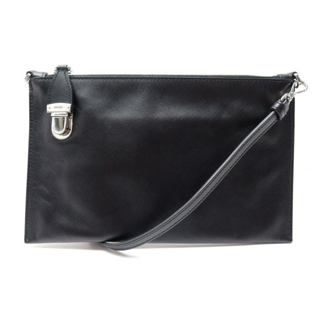 NEUF SAC A MAIN PRADA POCHETTE PORTE EPAULE EN CUIR NOIR HAND BAG PURSE 890€