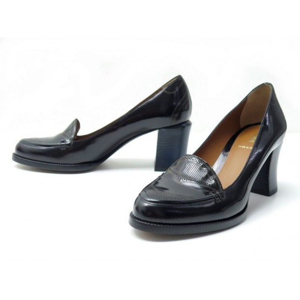 NEUF CHAUSSURES FENDI MOCASSINS A TALONS 38.5 IT 39.5 FR EN CUIR NOIR + SAC 530€