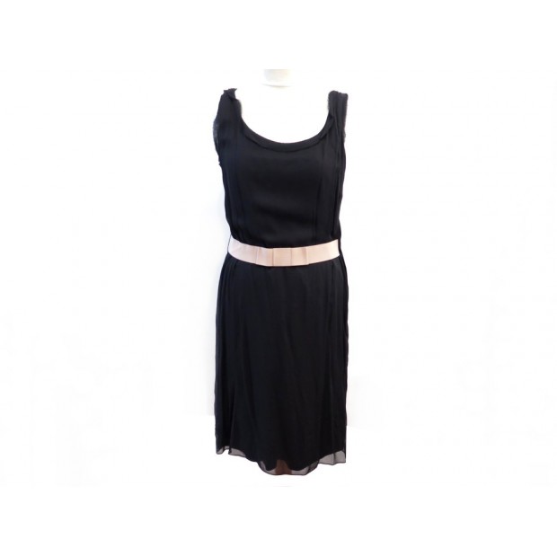 ROBE MI LONGUE LANVIN FEMME L 42 44 EN BAMBOU & COTON NOIR BLACK DRESS 1000