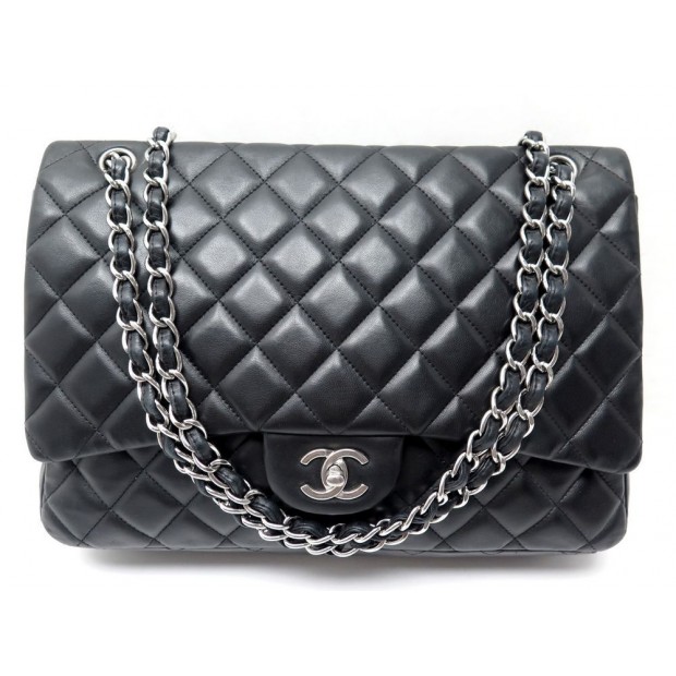 SAC A MAIN CHANEL TIMELESS MAXI JUMBO BANDOULIERE CUIR MATELASSE NOIR BAG 5800€