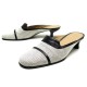 CHAUSSURES HERMES MULES A TALONS 37 CUIR & TOILE NOIR BLANC SLIPPERS SHOES 580€