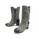 NEUF CHAUSSURES CHANEL BOTTES G31207 36.5 TWEED CUIR NOIR LOGO HIGH BOOTS 1300€