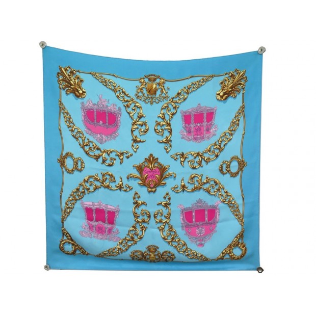 FOULARD HERMES CARROSSES D'OR PAR RYBALTCHENKO EN SOIE BLEU BLUE SILK SCARF 370€