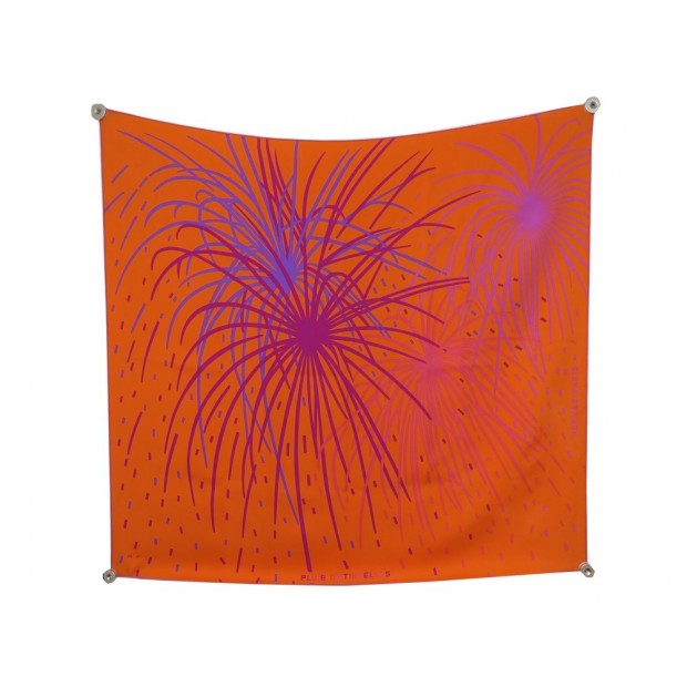 FOULARD HERMES PLUIE D'ETINCELLES KAMINSKI SOIE ORANGE + BOITE SILK SCARF 370€