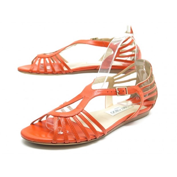 CHAUSSURES JIMMY CHOO SANDALES 37 37.5 FR CUIR CORAIL ORANGE LEATHER SHOES 575€