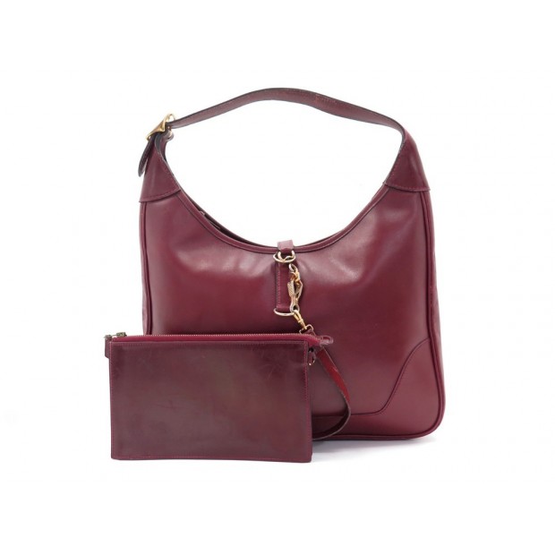 VINTAGE SAC A MAIN HERMES TRIM CABAS CUIR BORDEAUX LEATHER HAND BAG PURSE 3700