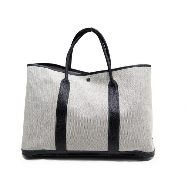 NEUF SAC A MAIN HERMES GARDEN PARTY 43 CM EN TOILE GRISE & CUIR NOIR BAG 2200€