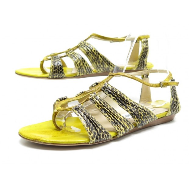 CHAUSSURES JIMMY CHOO DAKOTA SANDALES 37.5 CUIR SERPENT ELAPHE JAUNE SHOES 640€