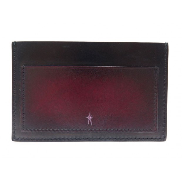 NEUF PORTE CARTES CORTHAY CUIR PATINE NOIR ROUGE LEATHER WALLET CARD HOLDER 250€