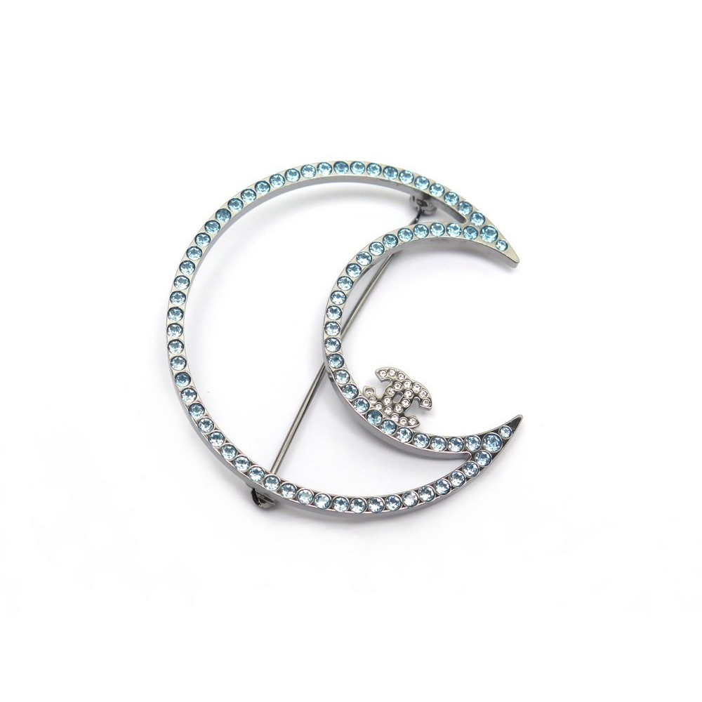 broche chanel lune 2017 en metal argente et strass