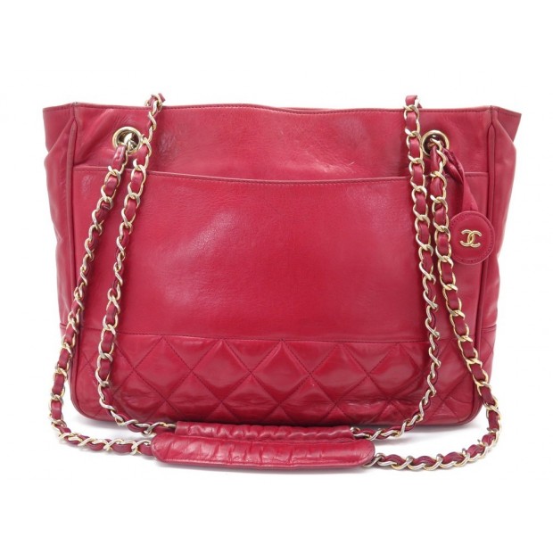 VINTAGE SAC A MAIN CHANEL SHOPPING CABAS CUIR MATELASSE ROUGE RED HAND BAG 3200€